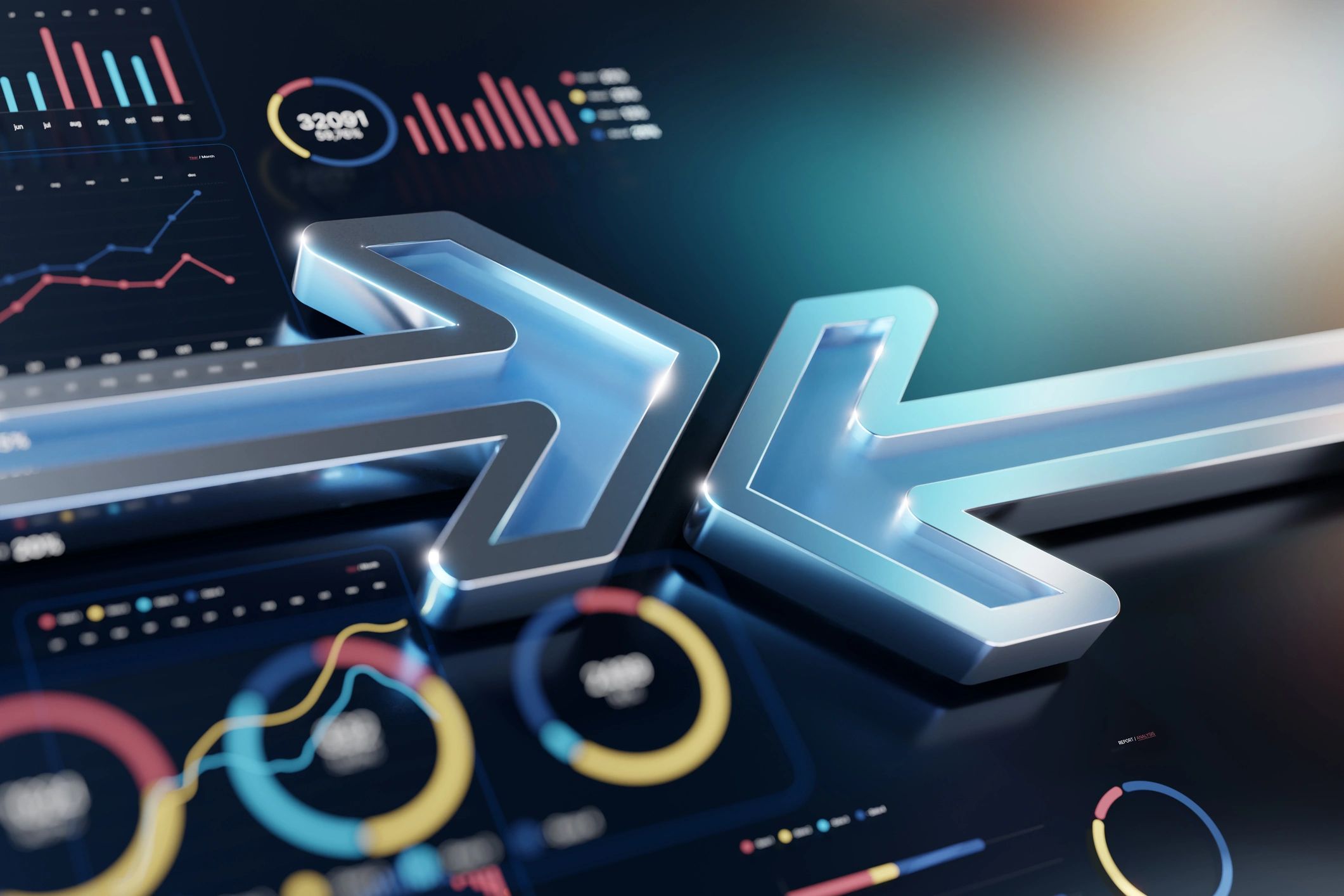 Data dashboards and analytics visualization representing IT strategy